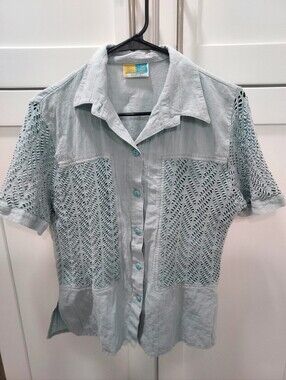 SeaSuns Light Seafoam Crochet Button-Up Top